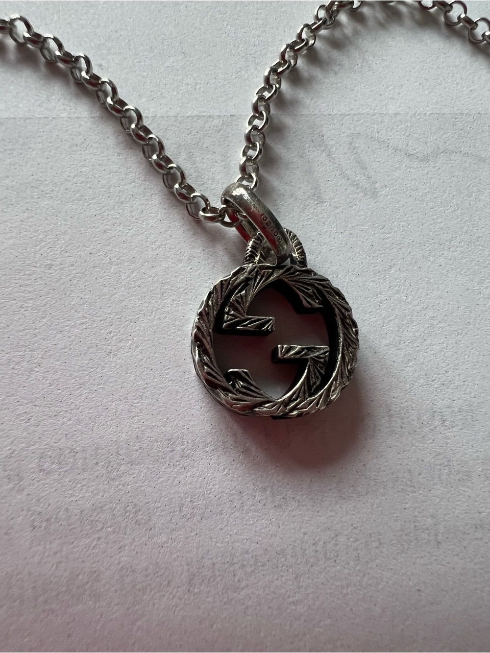 Gucci Silver Interlocking G Rope-Edge Pendant Necklace - Picture 4 of 9
